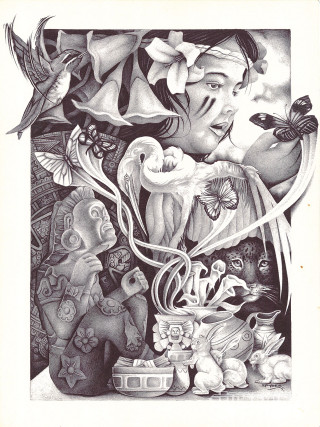 Woman flowers birds drawing art - psychedelic free wallpaper for mobile