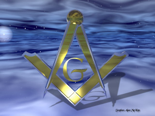 Golden masonic symbol ocean night - global illumination free wallpaper for desktop