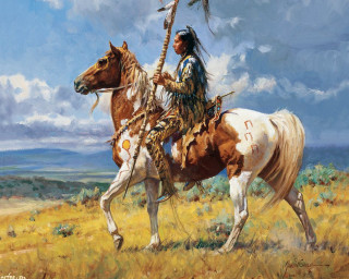 Native american man horse stick - western comic book art free wallpaper