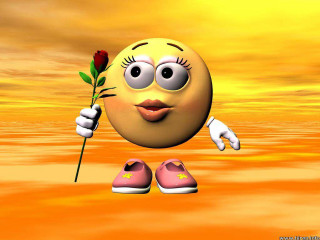 Smiley face holding rose pointing 2 - its hand free wallpaper