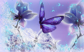 Purple butterfly purple flower white - an airbrush painting free wallpaper for desktop