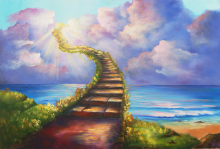 Path ocean sun clouds blue - metaphysical free wallpaper