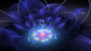 Blue flower red center glowing - sacred free wallpaper for desktop