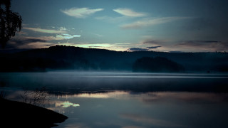 Lake mountain night foggy sky - lake free wallpaper
