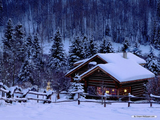 Cabin in the woods snow 3 - the wood free wallpaper
