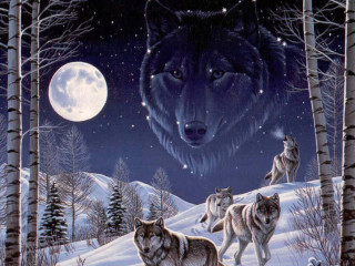 Three wolves snow full moon - full moon free wallpaper for desktop