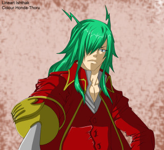 Man green hair red jacket - his hand free wallpaper for tablet