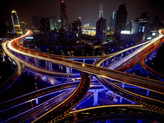 City traffic night lights busy - traffic free wallpaper