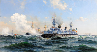 Battleship ocean smoke painting artwork 2 - an oil painting free wallpaper