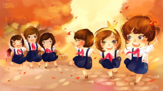 Girls school uniforms autumn leaves 3 - school uniform free wallpaper