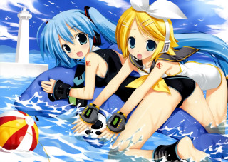 Beach anime girls bathing suits - the beach together free wallpaper