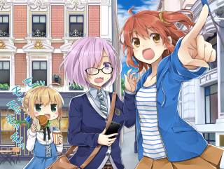 Anime girls building pointing hands - their hands in free wallpaper