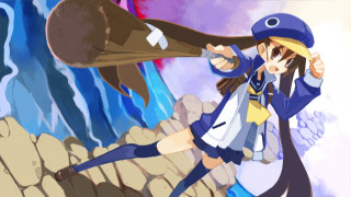 Woman blue hat bird flying - over her head free wallpaper for desktop