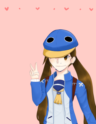 Girl blue hat jacket peace - free 3d render wallpaper