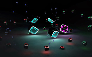 Floating cubes with lights black - volumetric free wallpaper