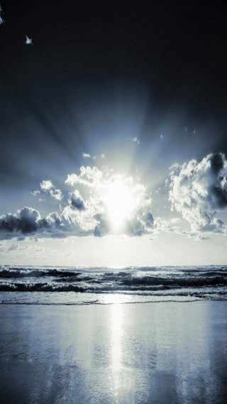 Sunshine clouds ocean beach waves 2 - crepuscular free wallpaper for mobile