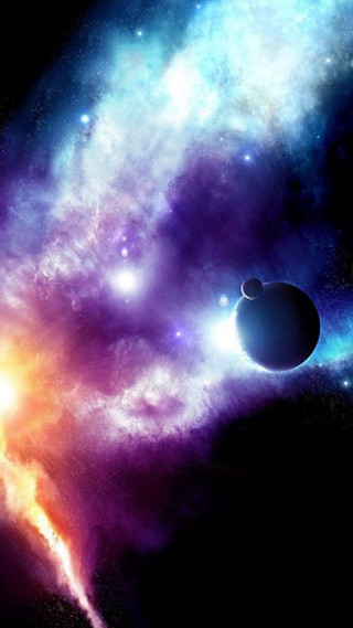 Colorful space scene star planet - a black hole in the center free wallpaper for mobile