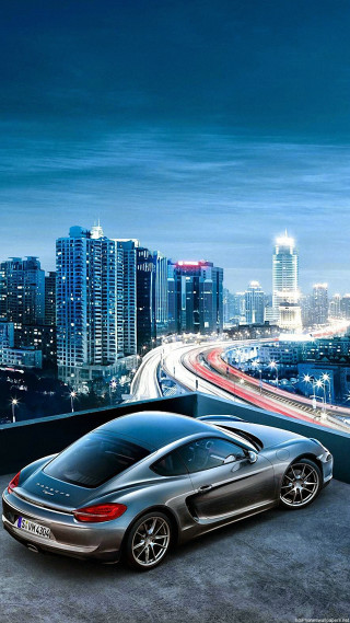Car parked rooftop city night - futurism free wallpaper for mobile