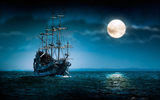 Ship ocean full moon sky 4 - fitz henry lane free wallpaper for desktop
