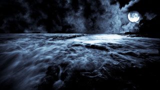 Full moon ocean waves night - a dark cloud free wallpaper for desktop