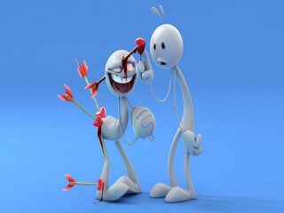 Two white cartoon characters red - shock art free wallpaper