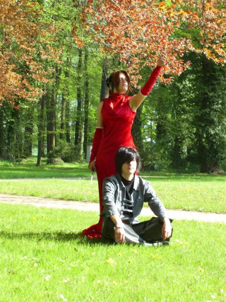 Man woman field trees background - free autumn wallpaper for mobile