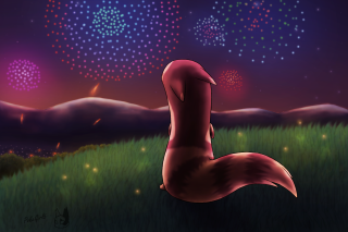 Red bird field fireworks hill - a hill in the background free wallpaper