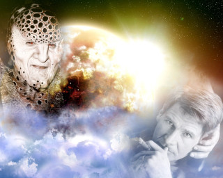 Man looking picture clouds sun - sci fi fantasy free wallpaper