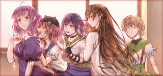 Anime girls room windows cat - a group of anime girls sitting next free wallpaper