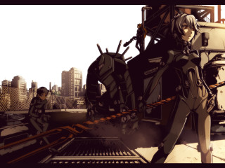 Anime couple city street large - mecha free wallpaper