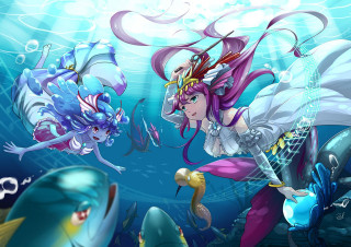 Mermaid fish ocean cartoon caption - free anime wallpaper for desktop