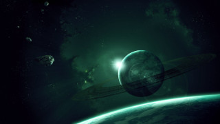 Space scene planet satellites sky - a distant star in the distance free wallpaper for desktop