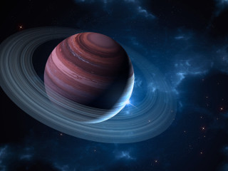Saturn rings stars blue clouds - planet free wallpaper for desktop