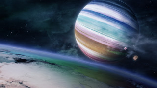 Colorful planet clouds starry sky - a distant star in the foreground free wallpaper