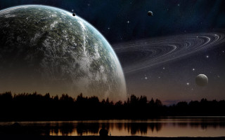 Planet stars sky lake foreground - a. hardy free wallpaper