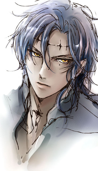 Blue hair yellow eyes man - free portrait wallpaper