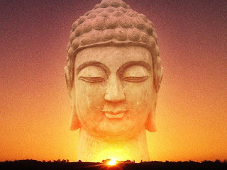 Buddha sunset purple yellow tranquil - a buddha statue free wallpaper for desktop
