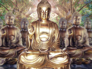 Buddha statues forest golden middle - golden free wallpaper for desktop