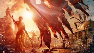 Fire demon battle sunset bridge - huge free wallpaper for desktop