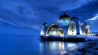 Pier building night blue sky - abidin dino free wallpaper