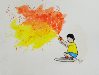 Boy trampoline spraypaint expressionism watercolor - a drawing of a boy free wallpaper