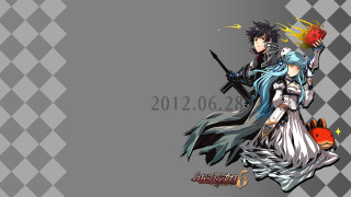 Anime couple swords red heart - a couple of anime characters holding swords free wallpaper