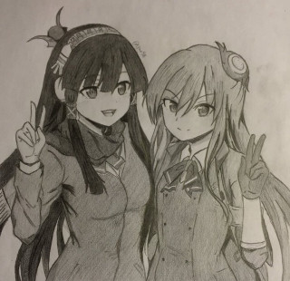 Anime girls long hair friendship - computer art free wallpaper for tablet