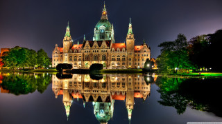 Large building clock tower reflection 6 - symmetry!! free wallpaper