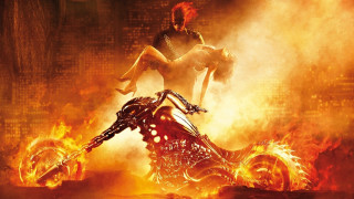 Man motorcycle fire flames woman - flame behind free wallpaper
