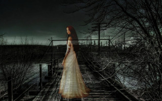Woman white dress train track - a train track free wallpaper