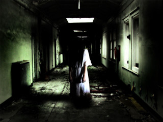 Woman white veil dark hallway - a dark hallway free wallpaper