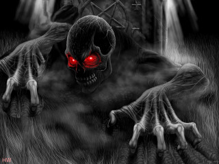 Creepy skeleton red eyes dark 3 - dark art free wallpaper