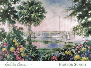 Harbor sunset boats palm trees - anne dunn free wallpaper