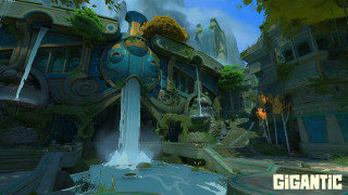 Futuristic city waterfall epylon point - art nouveau free wallpaper for desktop